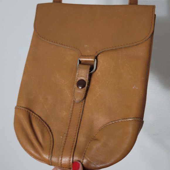 Bohemian Tan Leather Crossbody Envelope Button Slim Strap Shoulder Bag Hipster - Picture 2 of 10